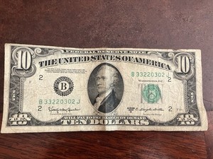 1950-D $10 Federal Reserve Note New York - Miscut Error - Uneven Margins