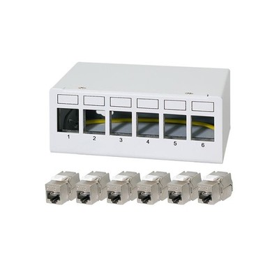 6 Port Keystone Patchpanel Stahlgehäuse Panel + 6 Keystone CAT.6a RJ45 Buchse