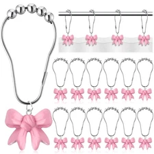 12 Pcs Christmas Pink Bow Knot Shower Curtain Hooks Rustproof Metal Decorativ...
