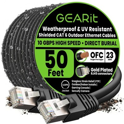 50ft Cat6 Outdoor Ethernet Cable - Waterproof, Direct Burial, UV Resistant, Pure