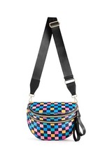 Spacious Checkered Nylon Crossbody Bag Bum Bag Colorful Blue Checkered