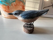 Vintage 1987 Hand Carved & Painted Wooden Red Breasted Nuthatch Bird