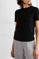 $260 NWT Theory Tolleree Short Sleeve Crew Neck Cashmere Black Sweater sz S M L