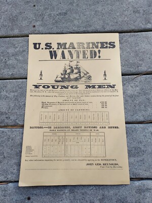 1800s U.S. Marines Wanted Historic Recruiting Poster Reproduction John Reynolds