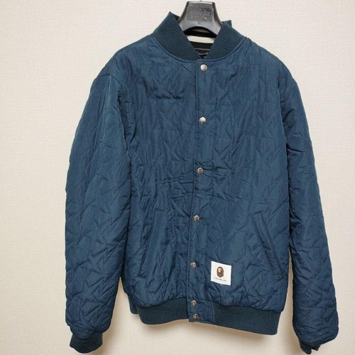 A BATHING APE Reversible Varsity Jacket Blouson Black Navy Men's Size XL - Picture 2 of 10