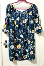 FLASH SALE!! Womens ee:some SMALL Short Tunic Dress Teal Green BIRDS Floral 3/4