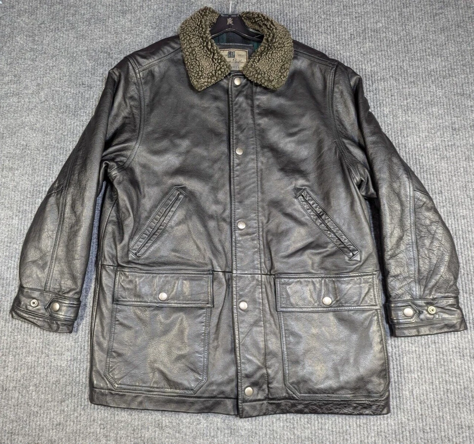 VTG Gap Leather Jacket Mens Medium Black Full Zip Blanket Lined Sherpa Collar - Image 3 of 4