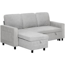 HOMCOM Pull Out Sofa Bed L Shape Corner Sofa with Reversible Chaise Light Grey