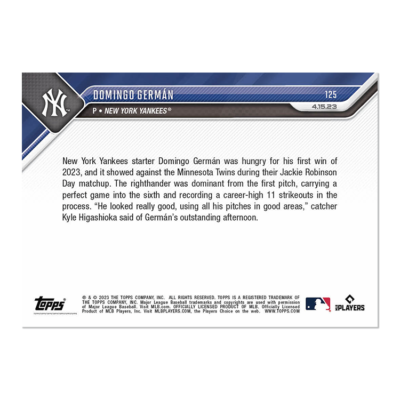 2023 Topps NOW 125 Domingo German- Wiff's Career High 11 38/49