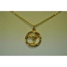 Gymnast on a Beam in a Circle Necklace with chain, gold, NEW