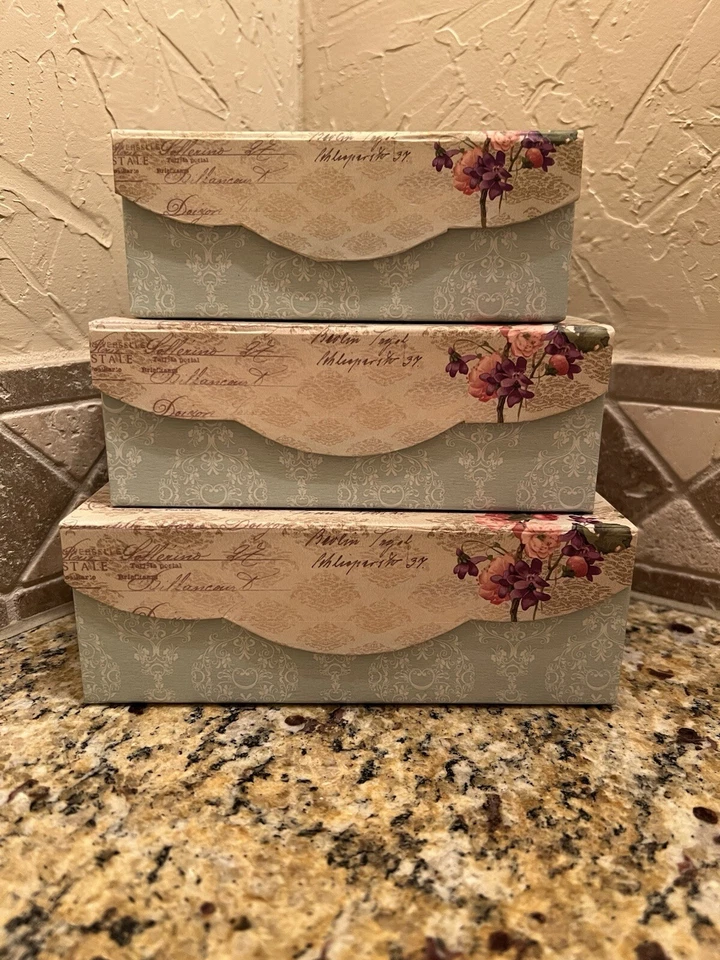 3 Paris themed nesting boxes with roses - Image 2 of 4