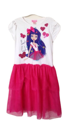 Sweet Girl s Dress Short Sleeve Pink and White Size 8-9