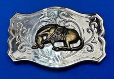 End Of The Trail Horse - Vintage Two Tone Western Cowboys Belt Buckle