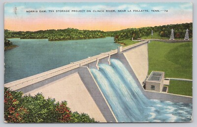 Postcard Norris Dam TVA Clinch River  La Follete TN