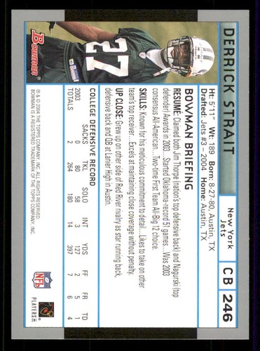 2004 Bowman First Edition #246 Derrick Strait - Picture 2 of 2