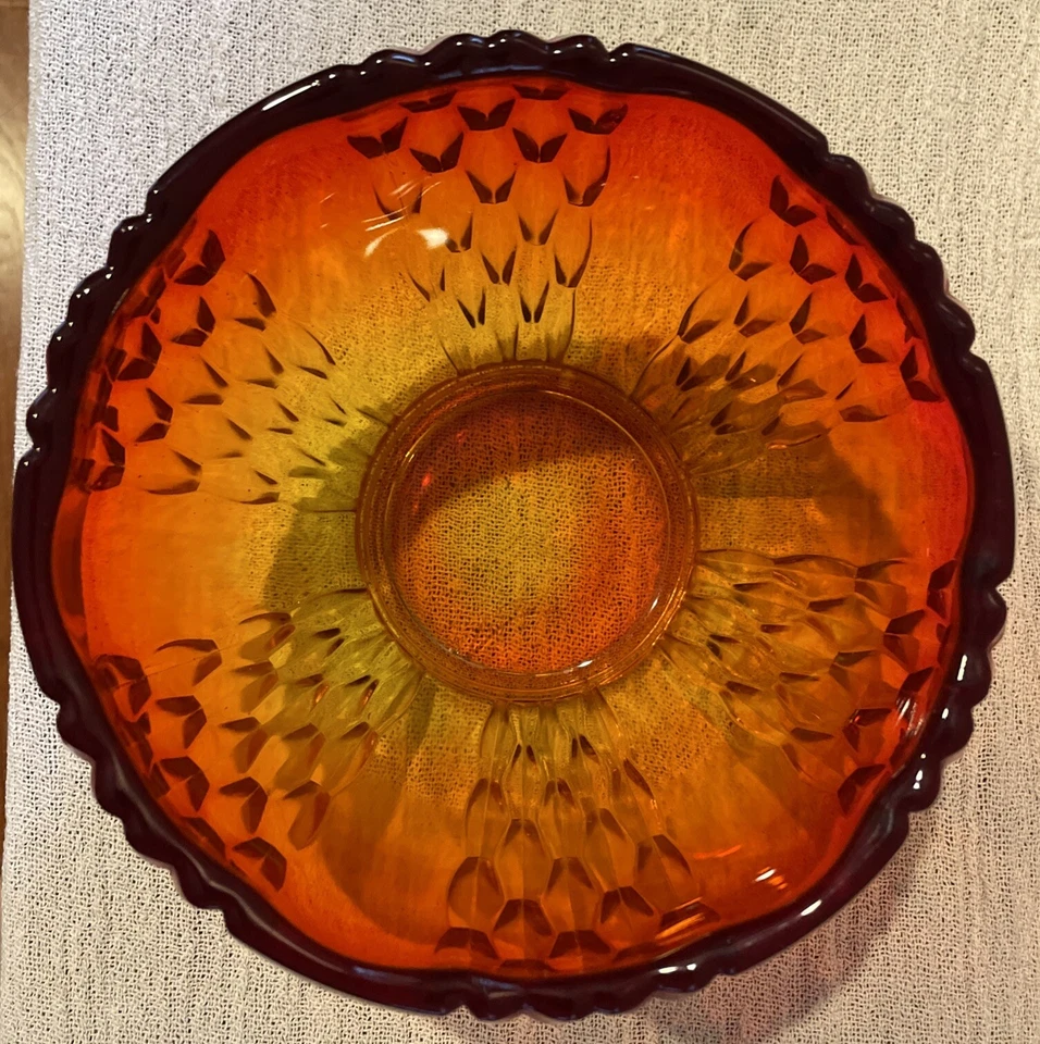 Vintage MCM Viking 8" Fayette Amberina Cuenco Naranja Caqui Foto 3 de 4