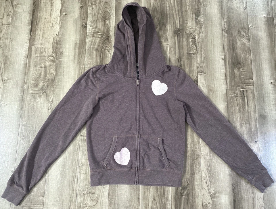 Victorias Secret PINK Peace Heart Hoodie Full Zip Brown sz Large - Image 2 of 4