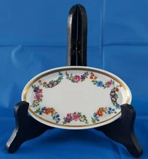 Vintage RW Bavaria Germany Ceramic Floral Oval Plate 5 1/4 " x 3 1/4" Gold Rim