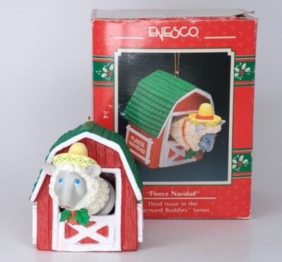 VTG Enesco FLEECE NAVIDAD Sheep Sombrero Christmas Ornament Barnyard Buddies 3rd