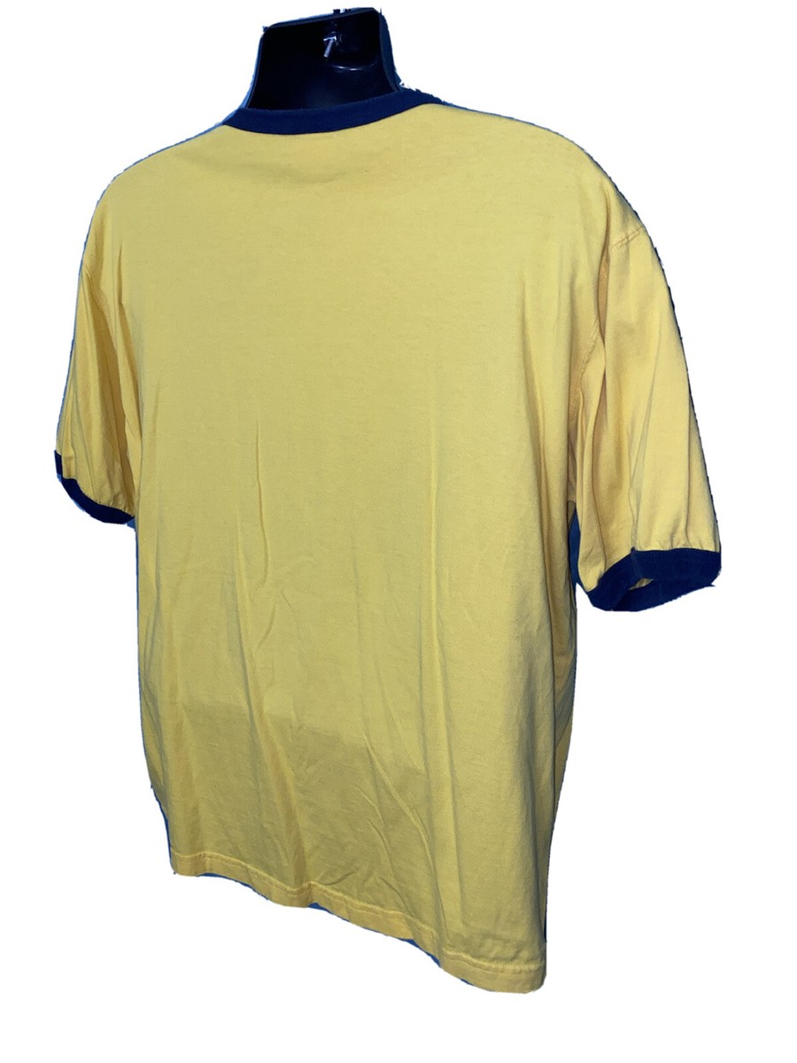VINTAGE Anchor Blue Basic Ringer Shirt 90s Cotton Yellow XL