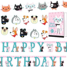 CAT & DOG PARTY ACCESSORY BANNER GARLAND Invitation Card Birthday Kid Decoration