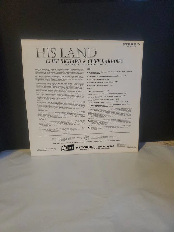 His Land Cliff Richards Cliff Barrows Original Soundtrack LP Record New Sealed - Image 2 of 4