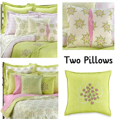 Amy Butler MODENA + RAVENNA (2) Throw Toss Pillows Pink Green Floral Embroidered