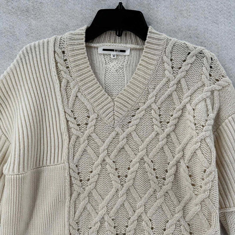 ПОТРЯСАЮЩИЙ MCQ Alexander McQueen кабель вязаный свитер XS кашемир альпака шерсти EUC - Изображение 3 из 4