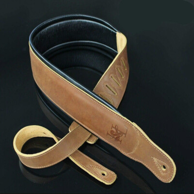 Iconic 3.25'' Wide Dual Padded Leather Natural Brown Guitar Bass Strap IL-5NatBrn