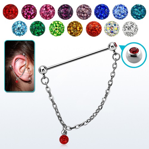 14G Ear Industrial Barbell Resin Dangling with chain and 5mm Press Fit Gems Ball - Picture 3 of 10