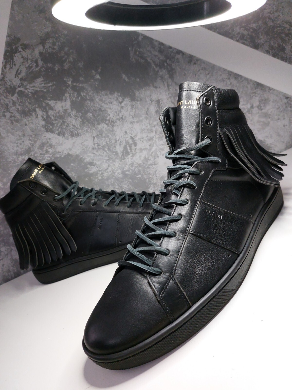 Sneakers da uomo alte Saint Laurent con frange in pelle SL 18h Paris taglia 42 9 5