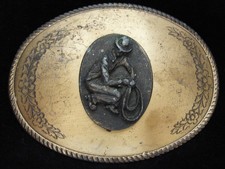 OD09169 VINTAGE 1970s  COWBOY WITH LASSO  WESTERN  COWBOY BRASSTONE BUCKLE
