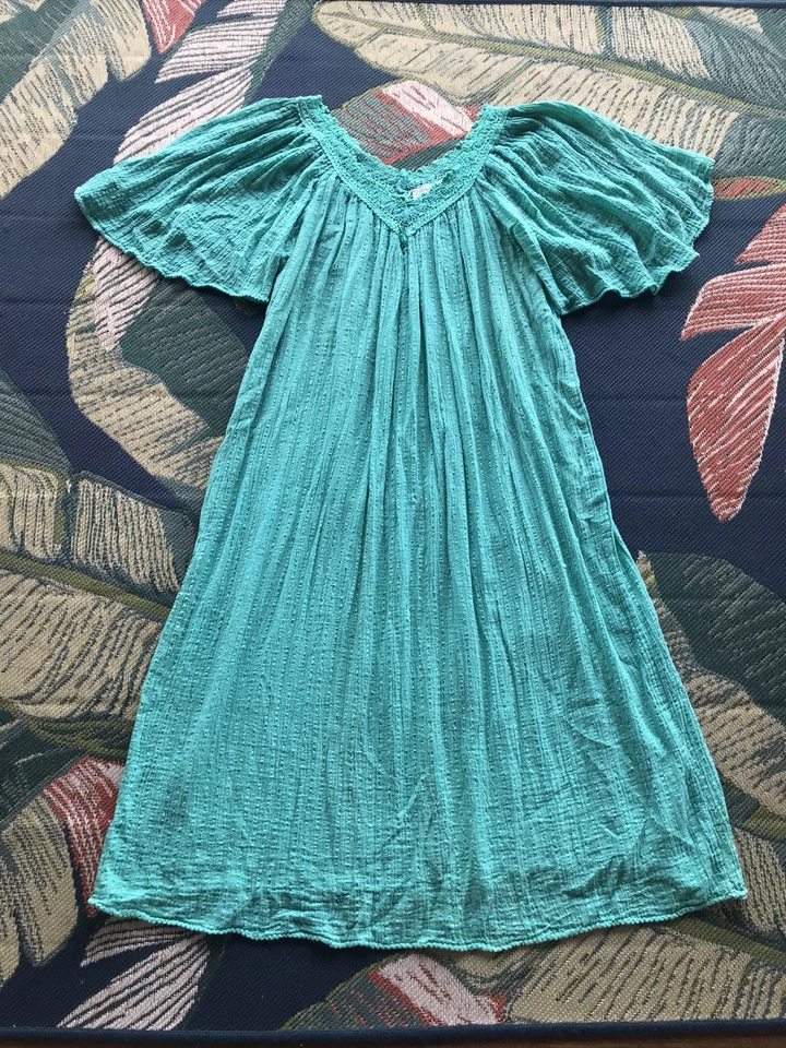 VTG Grecian Dress Cotton Gauze Goddess Kaftan Dress OS Flowy Tent Angel - Image 2 of 4