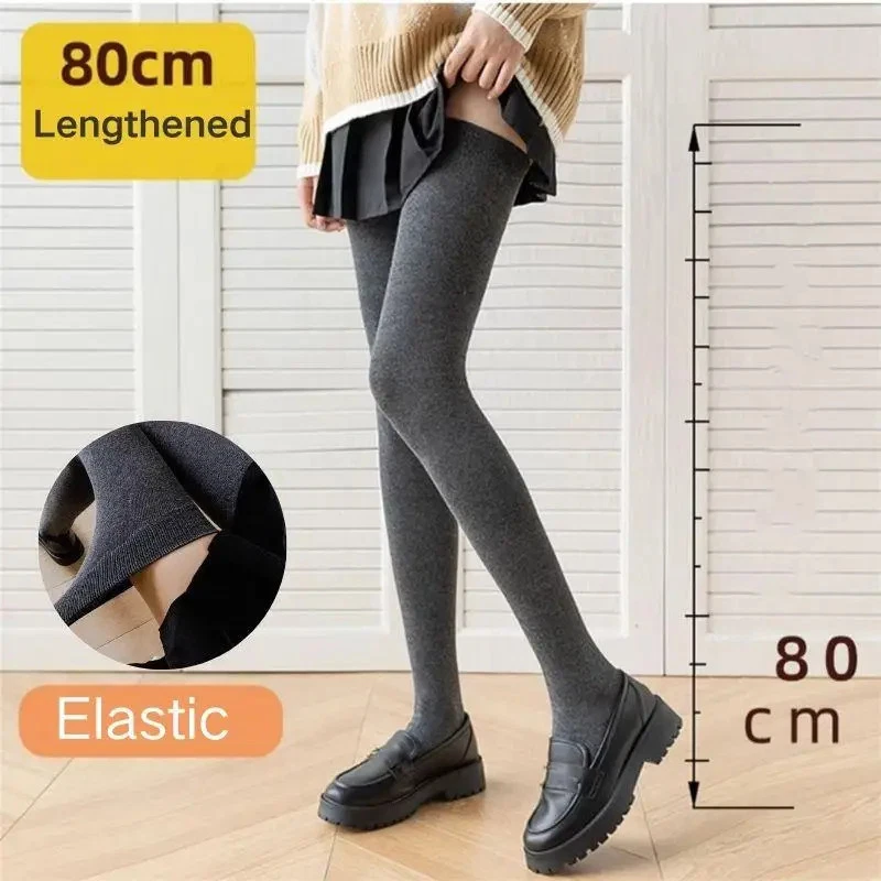 1 par de medias elásticas de invierno para mujer de algodón sobre la rodilla de 80 cm de largo talla M Foto 2 de 4