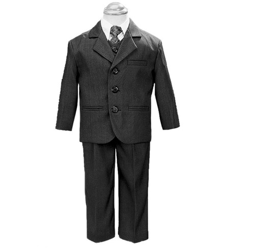 5 Piece Khaki Suit with Shirt, Vest, and Tie, Dark Gray, Medium / 9 Months - Picture 3 of 4