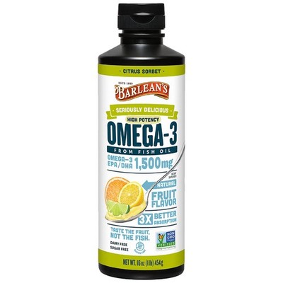 Barlean's Omega 3 Fish Oil Liquid Supplement for Men and Women, 1500mg of EPA...