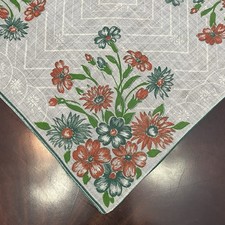 VTG Floral Hankie Linen Orange Green Floral 12x12"