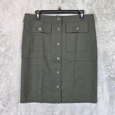 Vintage Esprit Skirt Womens 11/12 Green Button Front Pencil Knee Pockets Stretch
