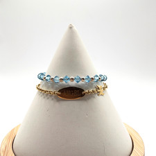 Lot of 2 Fine Bracelets: 18K Gold Angel ID Teddy Bear 925 Silver Blue Crystal