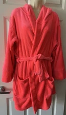 VICTORIAS SECRET PINK Silver SEQUIN PLUSH SHORT HOODED ROBE  M/L Hot Pink
