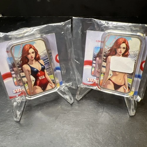 Lot Of 2 Bullion Baddies NAUGHTY/NICE Slabs 1oz .999 Silver Summer Ames 400 Mint