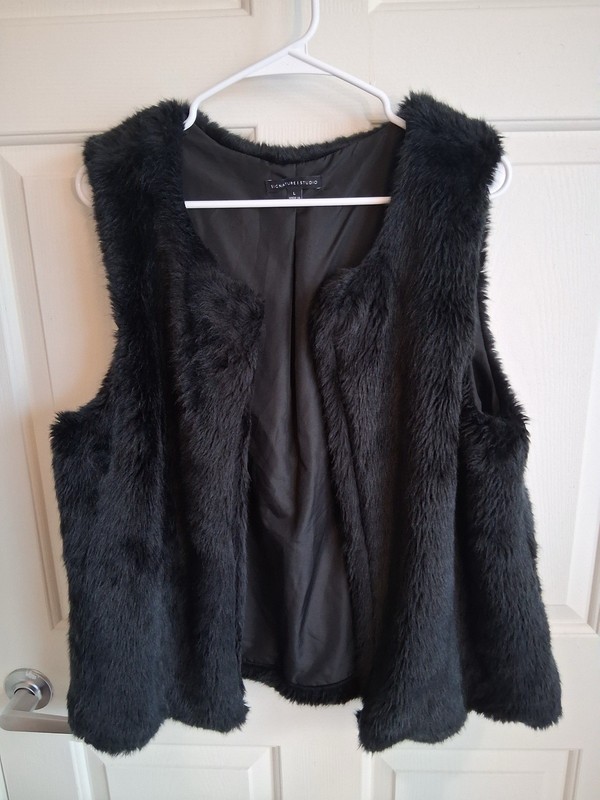 Faux Fur Black Vest Boho Goth Rock Steampunk Festival witchy Hippie Womens-L