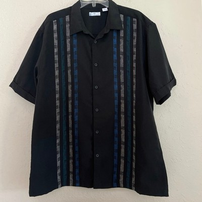Cafe Luna Black Shirt Mens Size XL Striped Panel Short Sleeve Casual Vacation