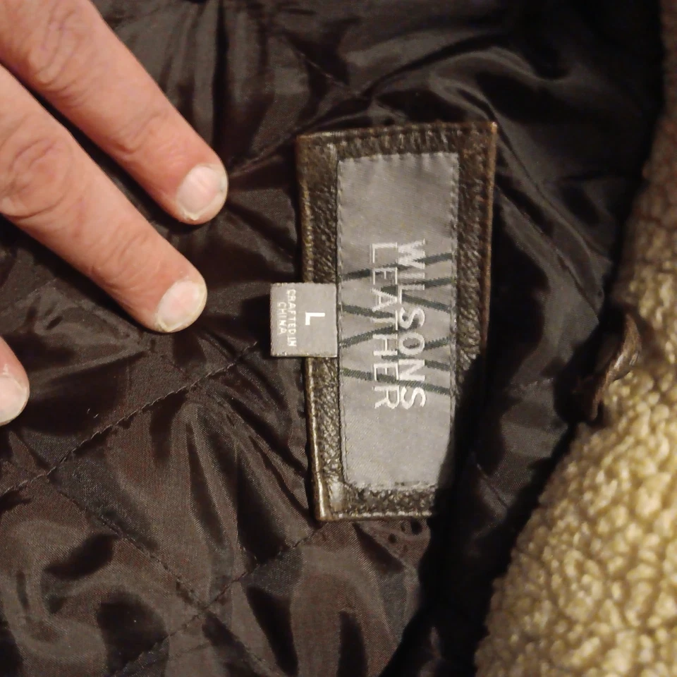 Chaqueta de aviador bombardero de cuero Wilson con capucha Sherpa para hombre talla L reversible Foto 2 de 3