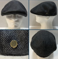 VOBOOM Gray Herringbone Tweed Cabbie Flat Newsboy Cap Sz Large 7-1/4 to 7-3/8