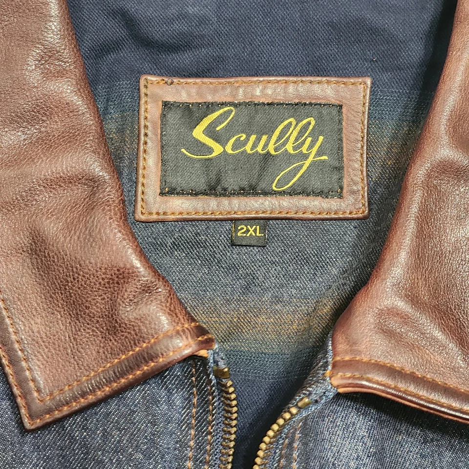 Scully 1068-193 New 2XL Wax Denim & Leather Trim Jacket Blanket Lined Chore $250 - Image 4 of 4