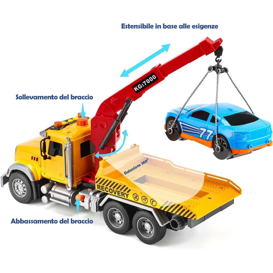 Carro Attrezzi Giocattolo per Bambini Luci e Suoni Camion Soccorso Idea Regalo - Immagine 3 di 4