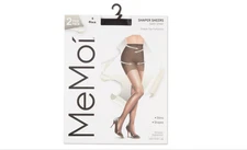 MM  Women Satin Sheer Shaper Top Pantyhose, Black - Large - 2 Pair NWT