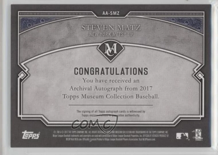 2017 Topps Museum Collection Archival Auto /99 Steven Matz #AA-SMZ Auto - Image 2 of 2