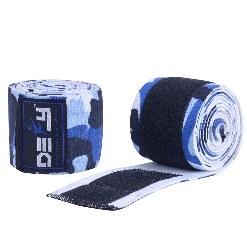 DEFY Weight Lifting Knee Wrap Fitness Training Straps Power Lifter Gym BLUE CAMO - Image 2 of 4